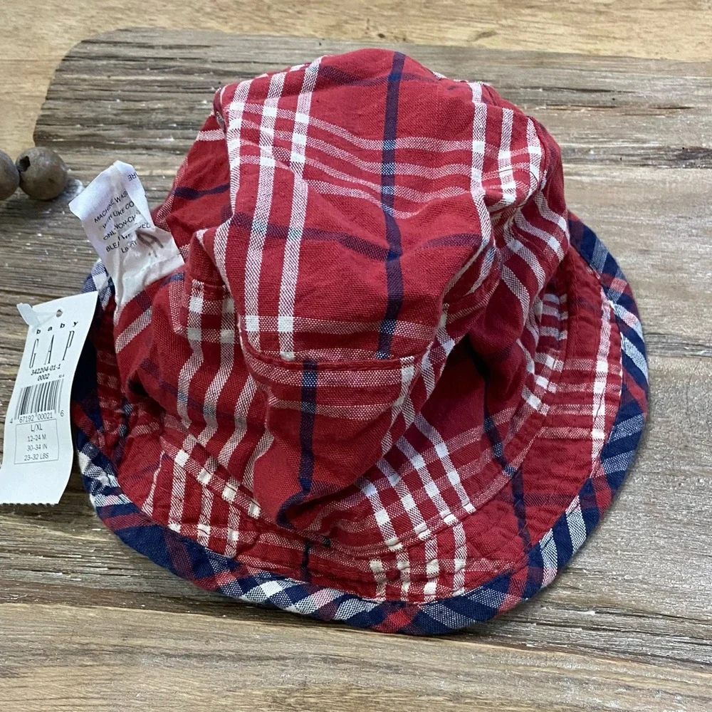Vintage With‎ Tags Baby Gap Reversible Infant 12-24 Mo Navy/Red Plaid Bucket Hat